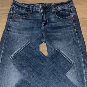 American Eagle Outfitters Blue Skinny Jeans with Distressed Details